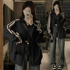 条纹麂皮绒外套女2025年春款立领开衫宽松夹克女C797-P100，男装夹克，星座911-2(原星座613-2）