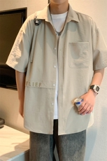 直播款M-3XL高品质男生短袖衬衫宽松港风CS4112-A409-1，男装衬衫，电商A409-1