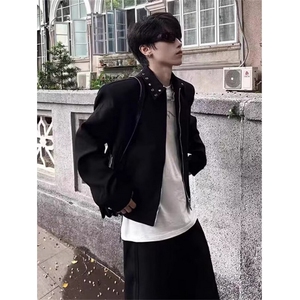 垫肩西装外套男金属飞机扣设计感夹克秋季痞帅炸街小西服 J438图片
