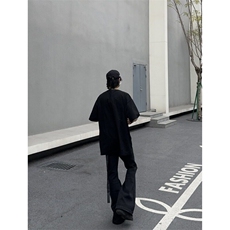 美式高街vibe风长飘带黑色微喇叭潮牌牛仔裤修身显瘦拖地长裤子男，男装牛仔裤，星座506A