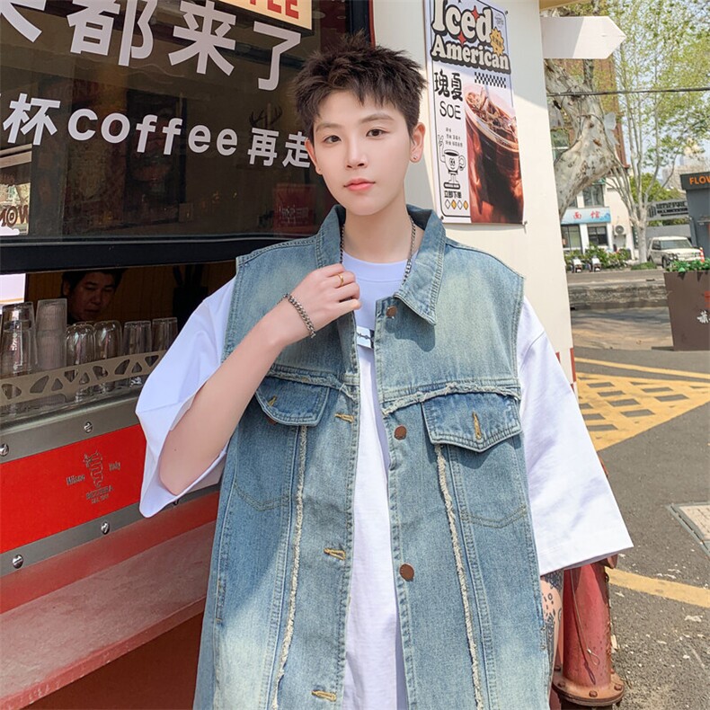 中性风潮港风休闲时尚牛仔马甲背心228-1-1503-P65，男装背心/马甲，星座228-1