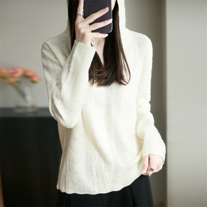 设计感小众连帽针织衫女2025新款秋冬宽松显瘦打底衫韩系毛衣上衣，女装针织衫/毛衣，源达羊绒
