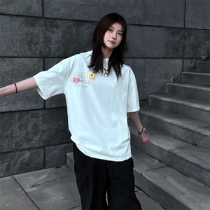 万针全刺绣工艺抖音得物高品质260克重磅纯棉双纱美式高街短袖T恤图片