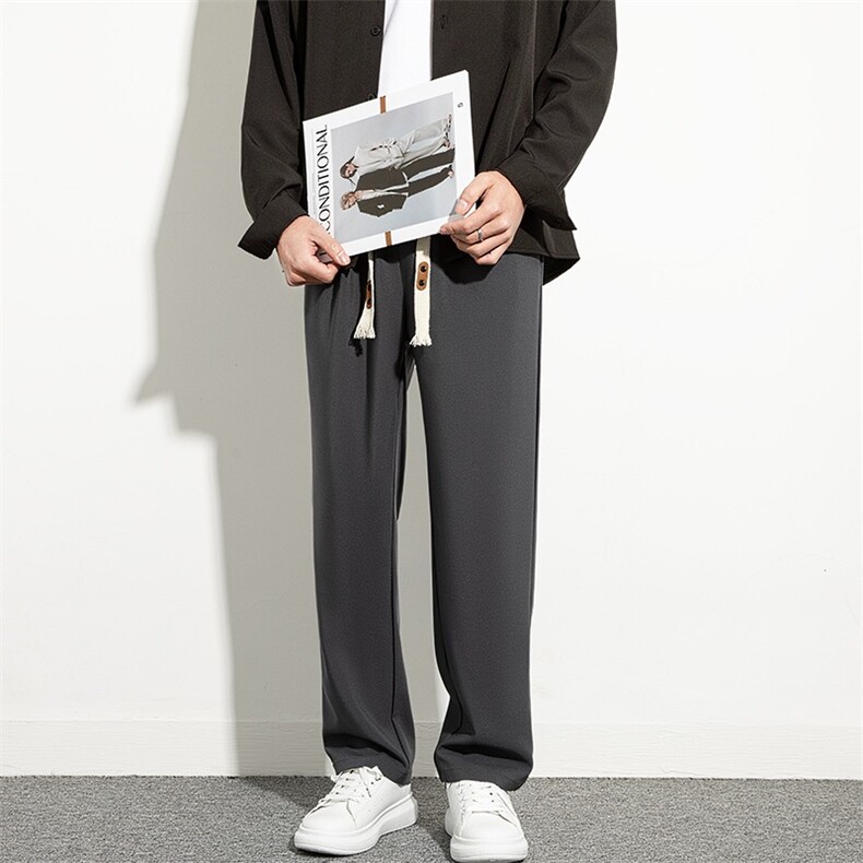 复古简约纯色垂感运动裤男女潮牌宽松阔腿抽绳松紧腰休闲裤-S1000，女装休闲裤，星座601-2