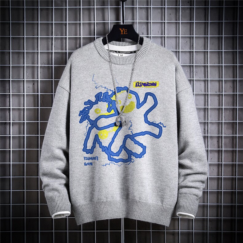 1日系圆领宽松中性情侣潮流大码M-5XL印花毛衣男7831P48加绒P55，男装针织衫/毛衣，星座226-2