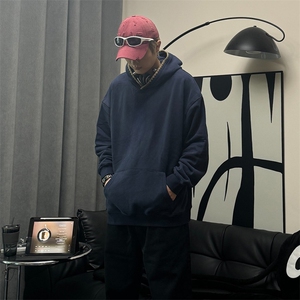 抖音得物高品质二开 25秋冬美式重磅宽松纯色连帽贝壳刺绣卫衣W63图片