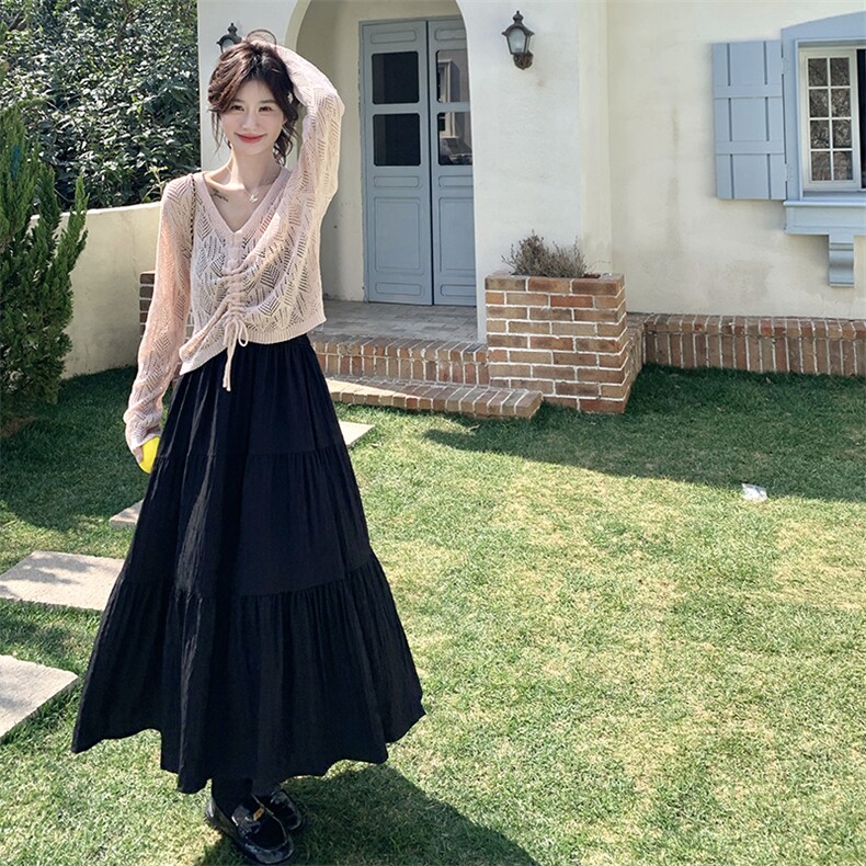 韩系甜美吊带连衣裙镂空罩衫女2025春季新款温柔风气质，女装连衣裙，维壹