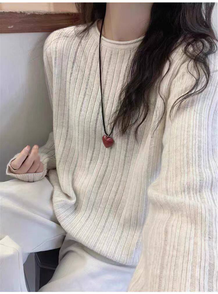 2025年秋季新款百搭圆领长袖套衫，女装针织衫/毛衣，恒恩羊绒