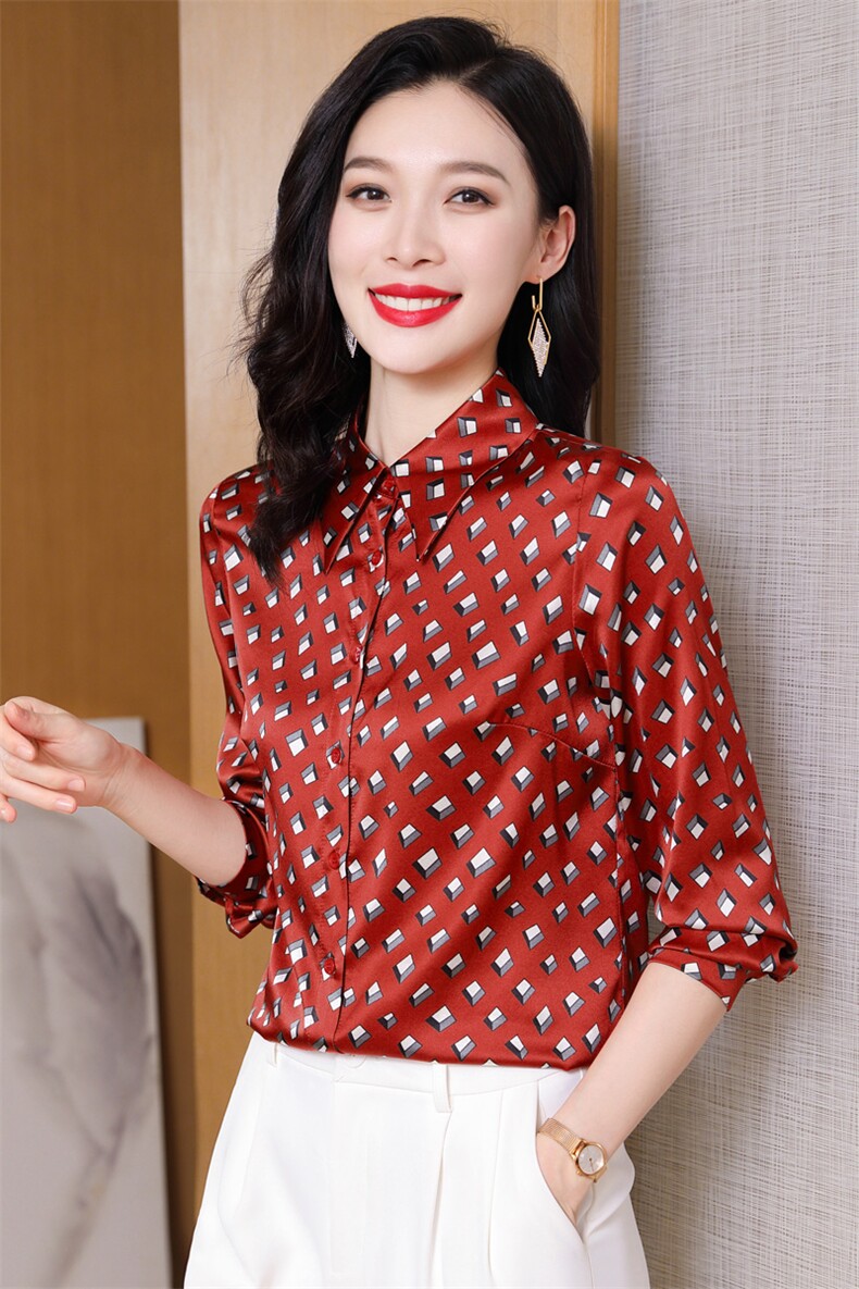 高级感真丝衬衫女印花真丝长袖2026年春秋新款宽松翻领上衣衬衣,女装衬衫,阿舍尔精品