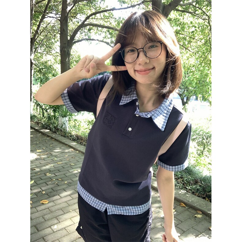 H0909-P40推荐#原版出货+刺绣修身显瘦假两件短袖T恤,女装T恤,星座617A-2
