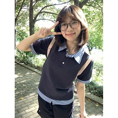H0909-P40推荐#原版出货+刺绣修身显瘦假两件短袖T恤，女装T恤，星座617A-2