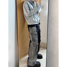 B221美式ins高街重工艺宽松做旧工装牛仔裤子LK23143-P80控108，男装牛仔裤，电商B221