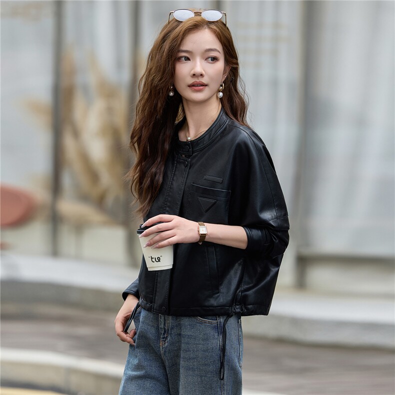 PU皮衣外套女2025秋新款小个子巨好看短款休闲机车棒球服夹克上衣,女装皮衣,简古
