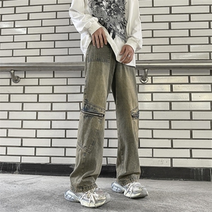 新款潮牌高街美式春秋季工装裤宽松休闲直筒牛仔裤图片