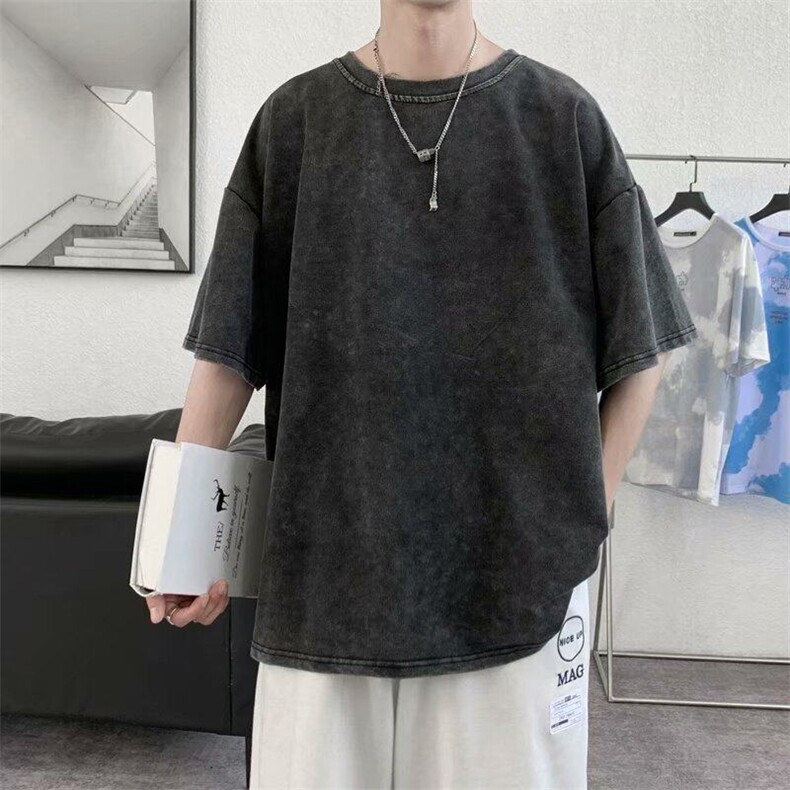 25年大码胖m高街潮流洗水做旧宽松显瘦打底情侣短袖T恤男女~T900,男装T恤,星座601-1