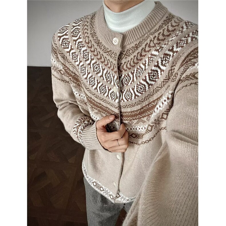 提花拼色民族风插肩袖针织衫秋季休闲韩版毛衣外套MY44-P59，男装针织衫/毛衣，星座208-5