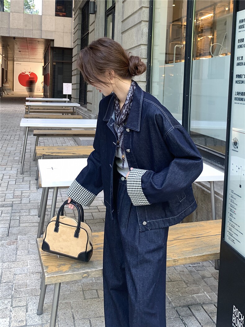 2026新款春装牛仔衣配裤子套装加丝巾三件套2D009-2593P205控315,女装套装/套裙,2D009