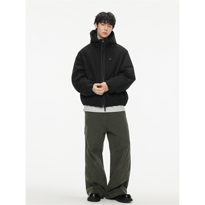 2025冬季新款纯色简约插肩袖连帽羽绒服男潮牌百搭保暖羽绒服外套,男装羽绒服,电商A234