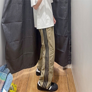 夏季美式复古三杠条纹速干裤薄款裤子男宽松大码港风休闲长裤图片