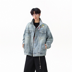 【现货】XZ1218WT4505特价P70美式潮流花朵刺绣牛仔夹克外套，男装工装外套，星座1218（原611-3）