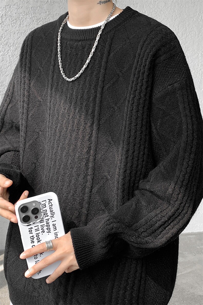 8XL-M圆领毛衣男秋冬季宽松慵懒套头麻花针织衫毛线衣MY19005P68,男装针织衫/毛衣,电商B312