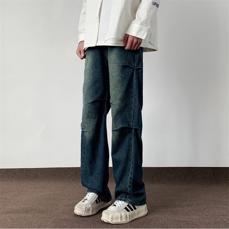 美式复古褶皱牛仔裤男四季宽松直筒高街休闲长裤D9569/p58,男装牛仔裤,电商B381-2