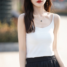 时尚百搭秋季新款黑色吊带背心女一字领修身显瘦可调节肩带打底衫，女装背心吊带，恩尚羊绒