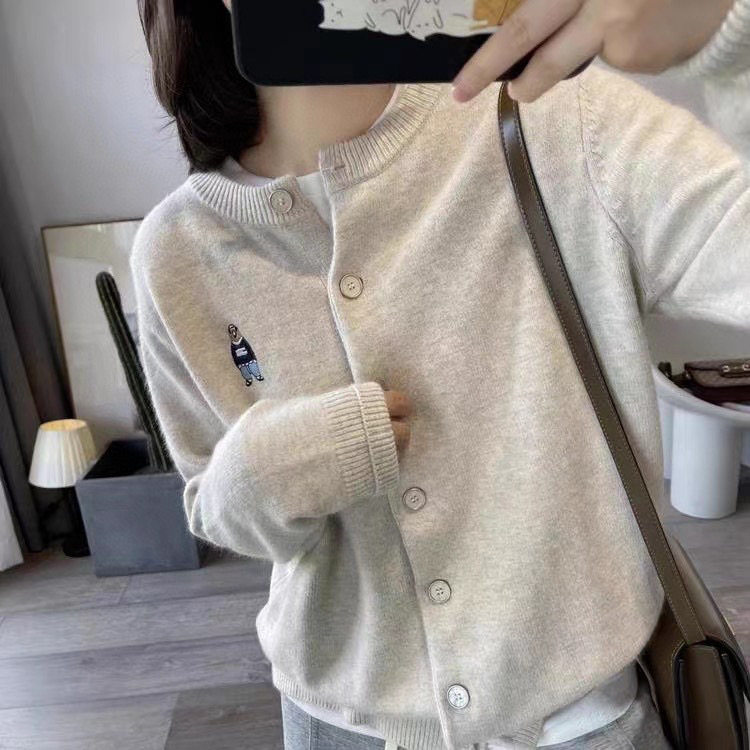 25早春新款学院风羊毛针织开衫外套女圆领设计感洋气减龄打底外穿，女装针织衫/毛衣，美莎羊绒