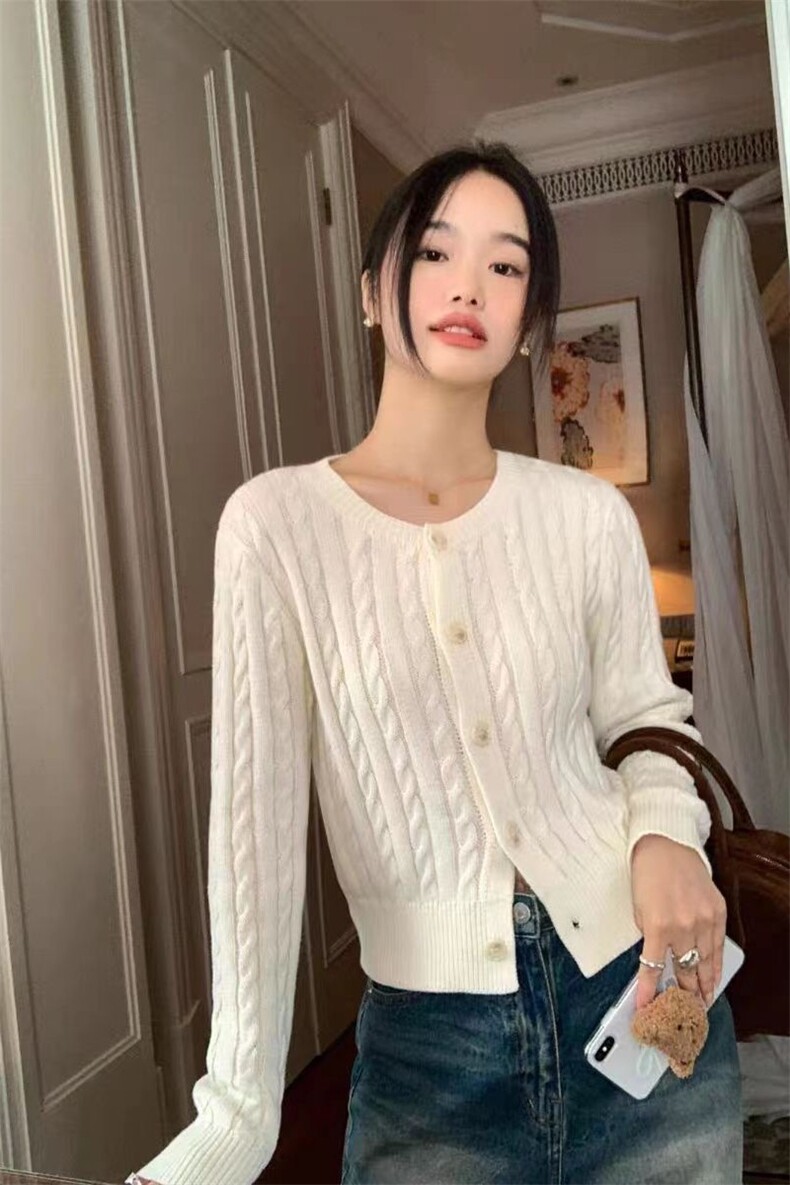 时尚百搭针织开衫显瘦修身短款毛衣外套,女装羊毛衫,泰沅羊绒