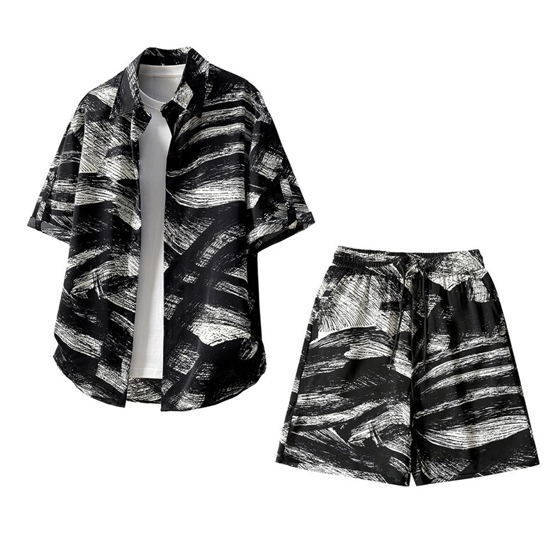 短袖衬衫男+短裤男套装男聚酯纤维M-5XL大码TZ78716P50控98，男装休闲套装，星座226-1