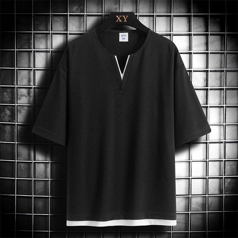 男士短袖网格挂拍体恤夏季休闲百搭纯色V领T恤男上衣TC3134-P30图片