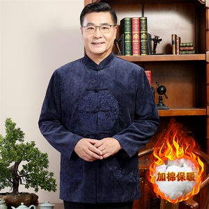 秋冬新款中年唐装男长袖夹克外套加绒棉服YDC6007-常规130加绒140图片