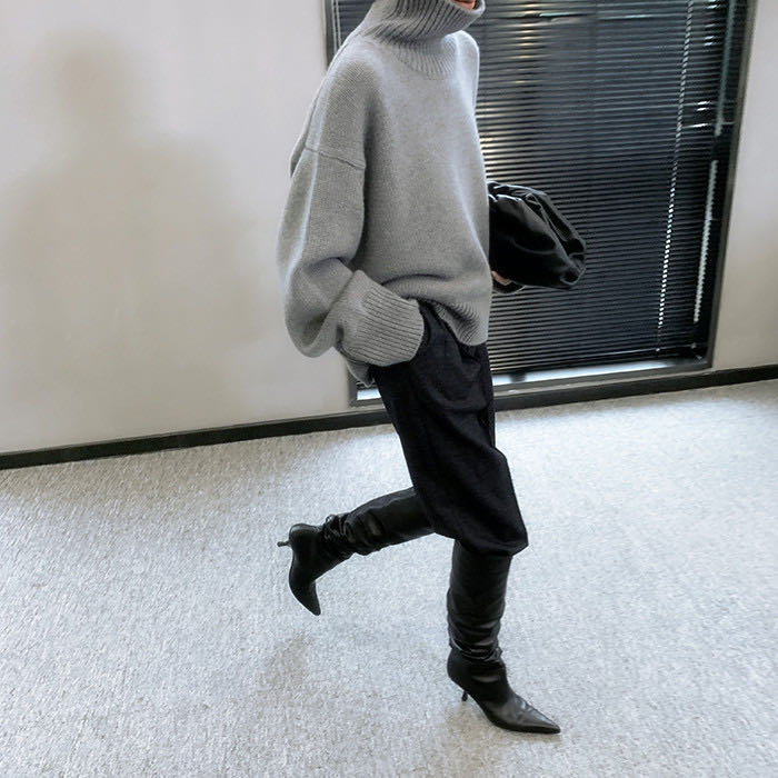 明星王菲同款羊毛衫女100%加厚慵懒风宽松羊绒针织打底高领毛衣,针织衫/毛衣,千御纺羊绒