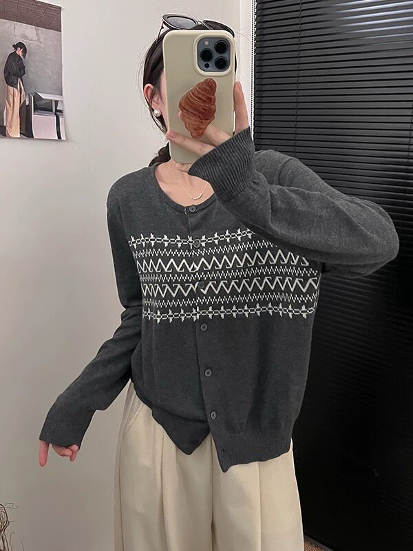 复古超细羊毛圆领针织开衫,针织衫/毛衣,艾米娇羊绒
