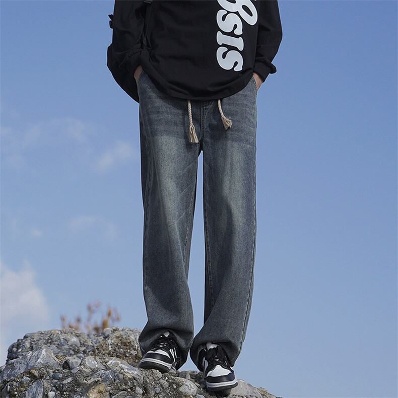 美式牛仔裤男春季潮牌宽松水洗直筒裤黑色XZ225-3-CK827-P55控75,男装牛仔裤,星座225-3