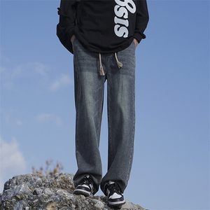 美式牛仔裤男春季潮牌宽松水洗直筒裤黑色XZ225-3-CK827-P55控75图片