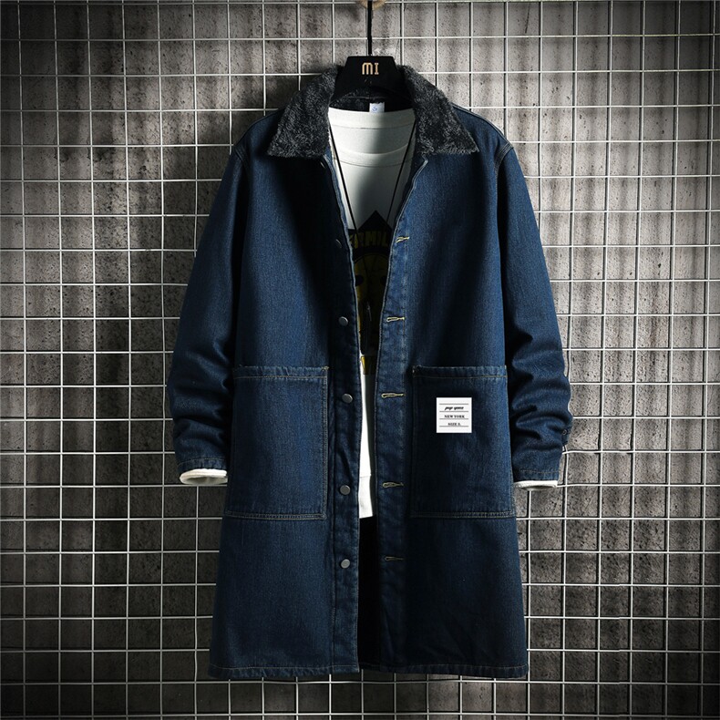 FY5018J-P98M-5XL控138现货水晶绒加绒长款牛仔风衣大码座山雕，男装风衣，星座103A