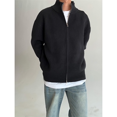 重磅秋冬北极绒双拉链毛衣开衫美式复古休闲慵懒风宽松针织衫外套，男装针织衫/毛衣，电商A486