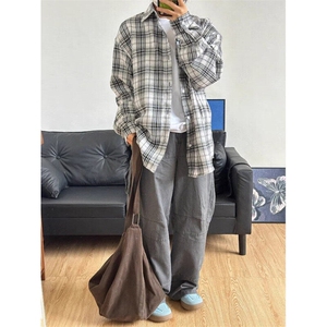 C518P36春夏男装长袖衬衫薄外套格子学院风衬衣男装图片