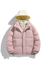 冬季青少年连帽假两件外套加绒加厚休闲简约棉衣棉服5303-P85，男装棉衣，电商B306