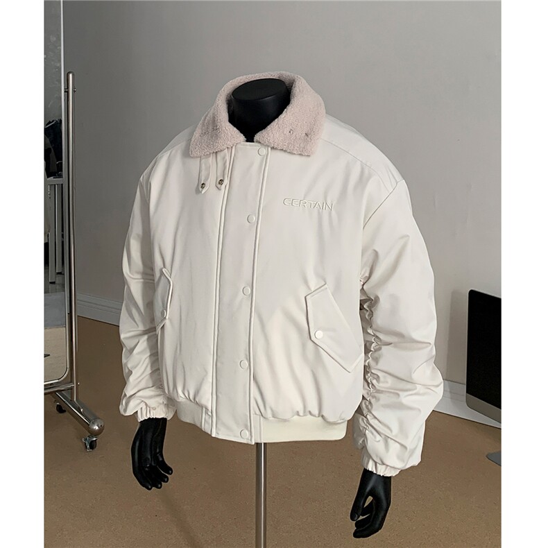 假模 美式复古羊羔毛翻领棉服飞行夹克棉衣加厚外套男 H1031 P128图片