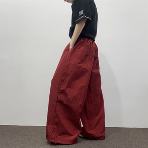 辣妹橘红色工装裤女褶皱休闲显瘦阔腿美式宽松裤K0846-P50图片
