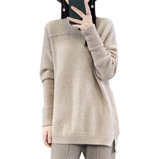 2024秋冬季新款圆领宽松外穿女中长款羊毛上衣，女装羊毛衫，迅太羊绒