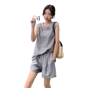 短裤套装女2024夏新款高级感欧货时尚漂亮休闲洋气无袖天丝两件套图片
