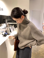 秋冬新款针织衫女高领宽松慵懒风加厚针织衫内搭打底上衣，女装针织衫/毛衣，半城羊绒