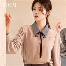 2021冬季千鸟格拼接领衬衫女C213S2364，女装衬衫，佐慕