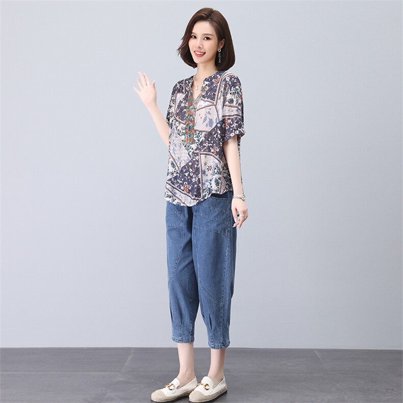 时尚休闲印花镶钻套装宽松显瘦大码女装舒适百搭两件套,女装套装/套裙,叶笙衣