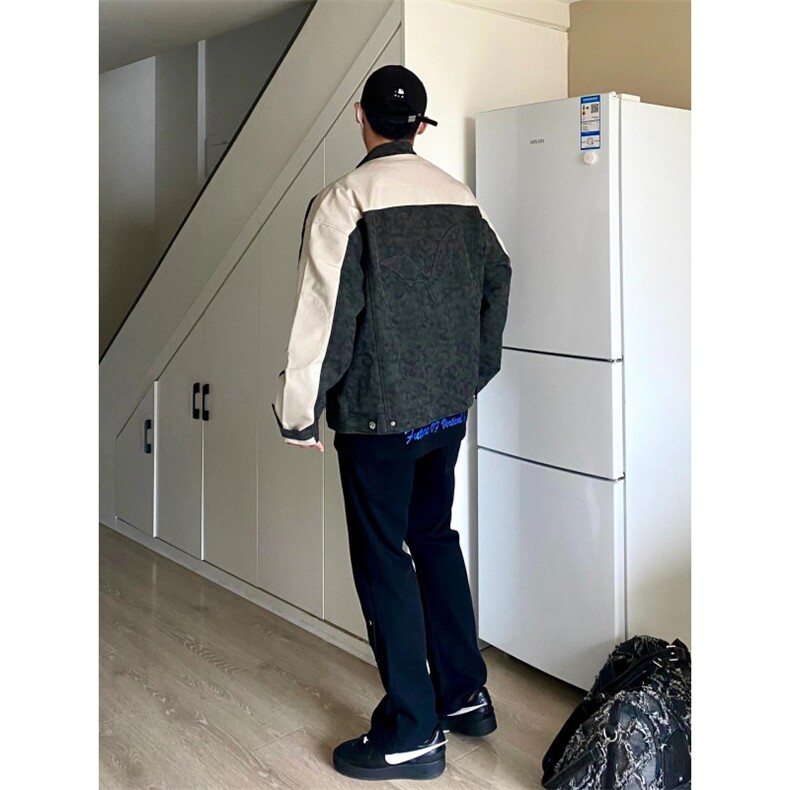 【有货】美式复古扎染皮衣外套男高级感痞帅拼接夹克3606CC-特P85,男装夹克,星座1007（原301D）
