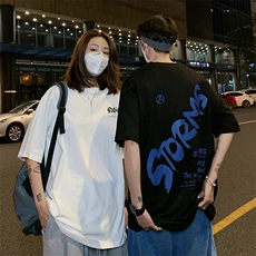 情侣装夏季2021新款韩版字母印花短袖T恤宽松D88女类，女装T恤，电商A335-1（原A458）