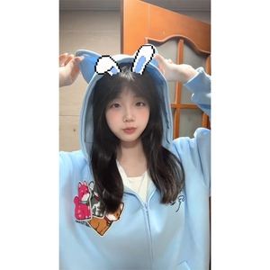 【有货】WY902CC-特P55 美式刺绣小猫魔术贴连帽开衫卫衣图片